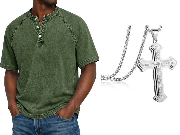 Men's Casual Band Collar Short Sleeve Shirt