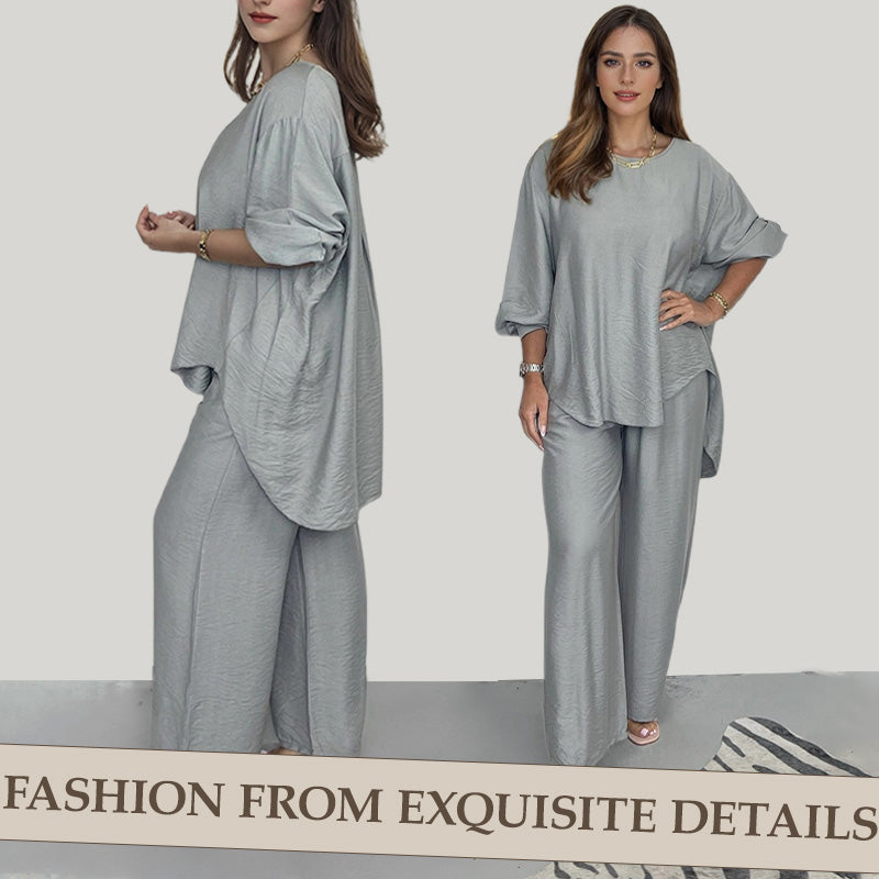 Women's Long Sleeve Top and Wide Leg Pants Set