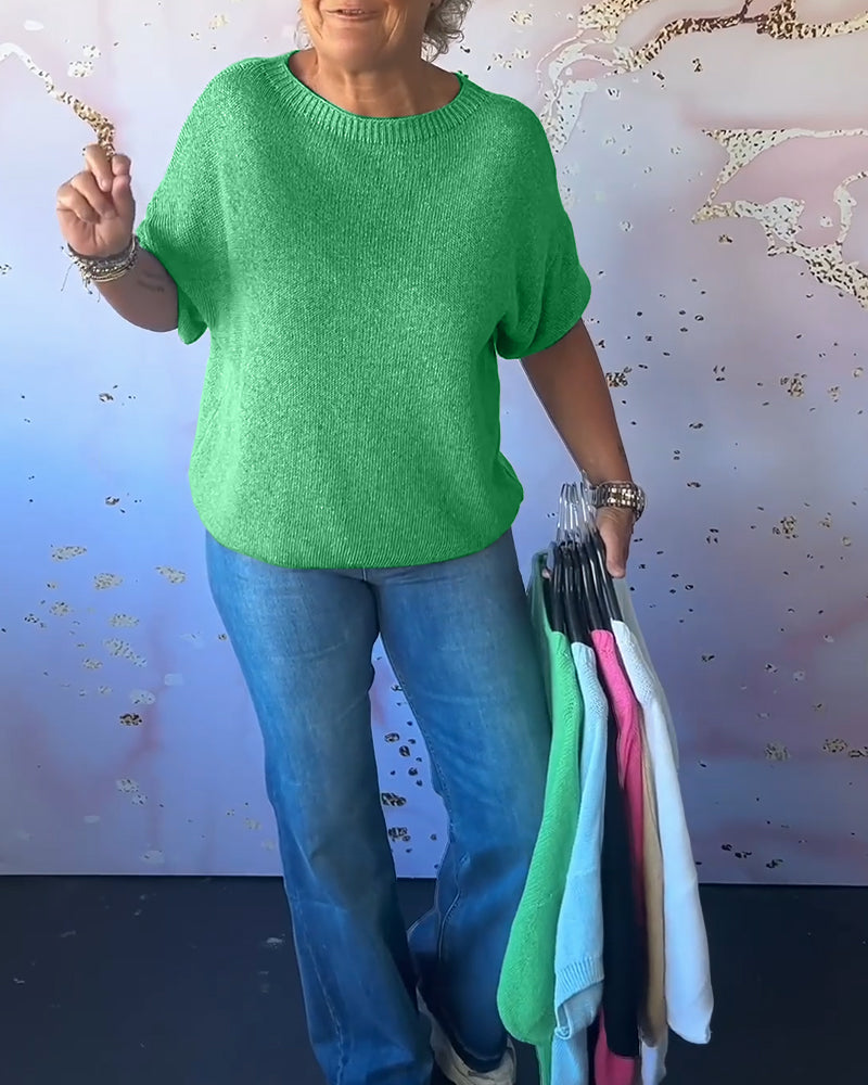 Women's Casual Loose Fitted Solid Color Crew Neck Sweater