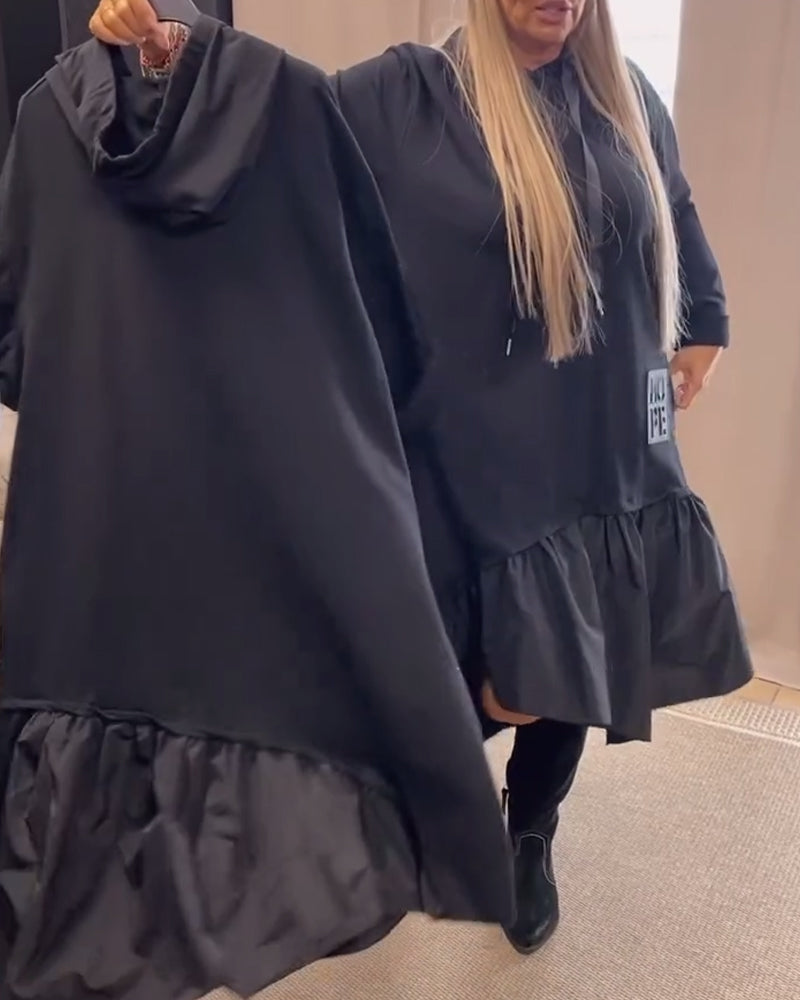 Women's Winter Dress With Hood And Long-sleeved Panels