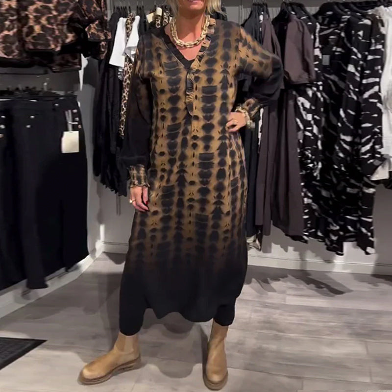 Gradient Dress With Long Sleeves And A V-neck