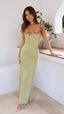 Luz - Embroidered Stitching Solid Color Satin Dress