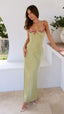 Luz - Embroidered Stitching Solid Color Satin Dress