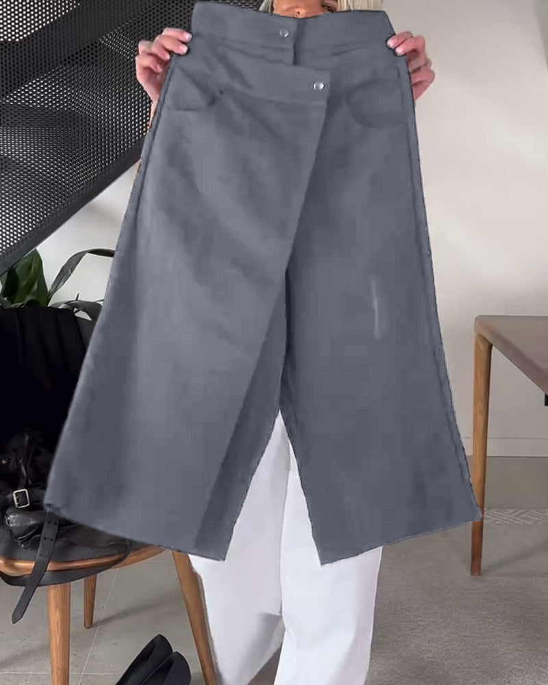 Simple Solid Color Asymmetric Casual Pants