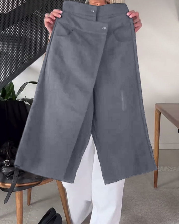 Simple Solid Color Asymmetric Casual Pants