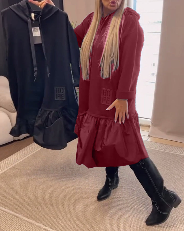 Women's Winter Dress With Hood And Long-sleeved Panels