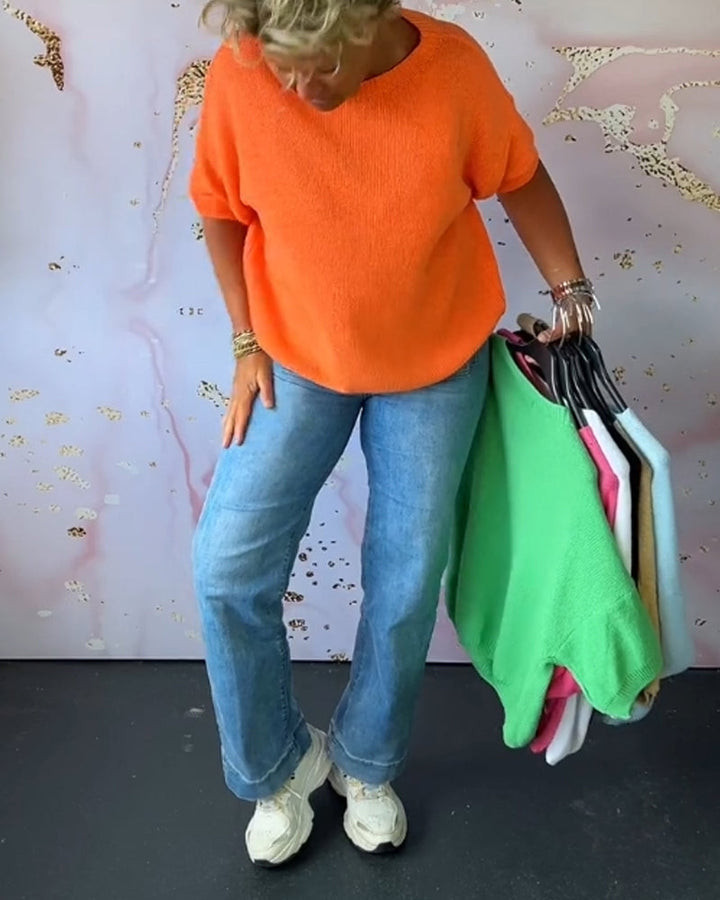Women's Casual Loose Fitted Solid Color Crew Neck Sweater