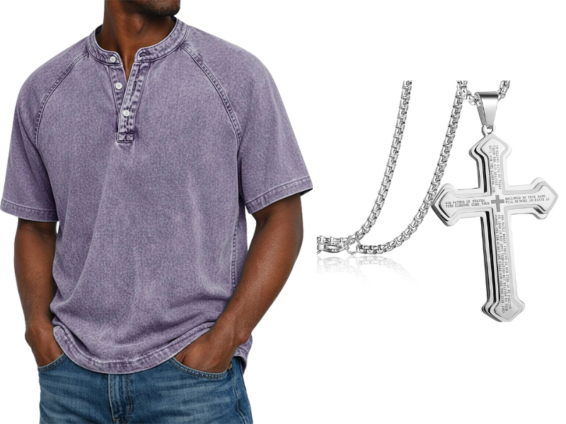 Men's Casual Band Collar Short Sleeve Shirt