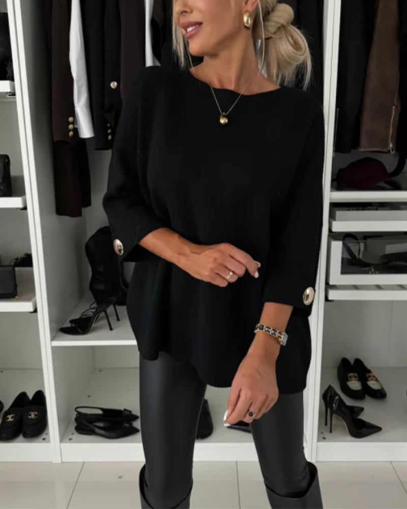 Women's Trendy Round Neck Button-Front Sweater