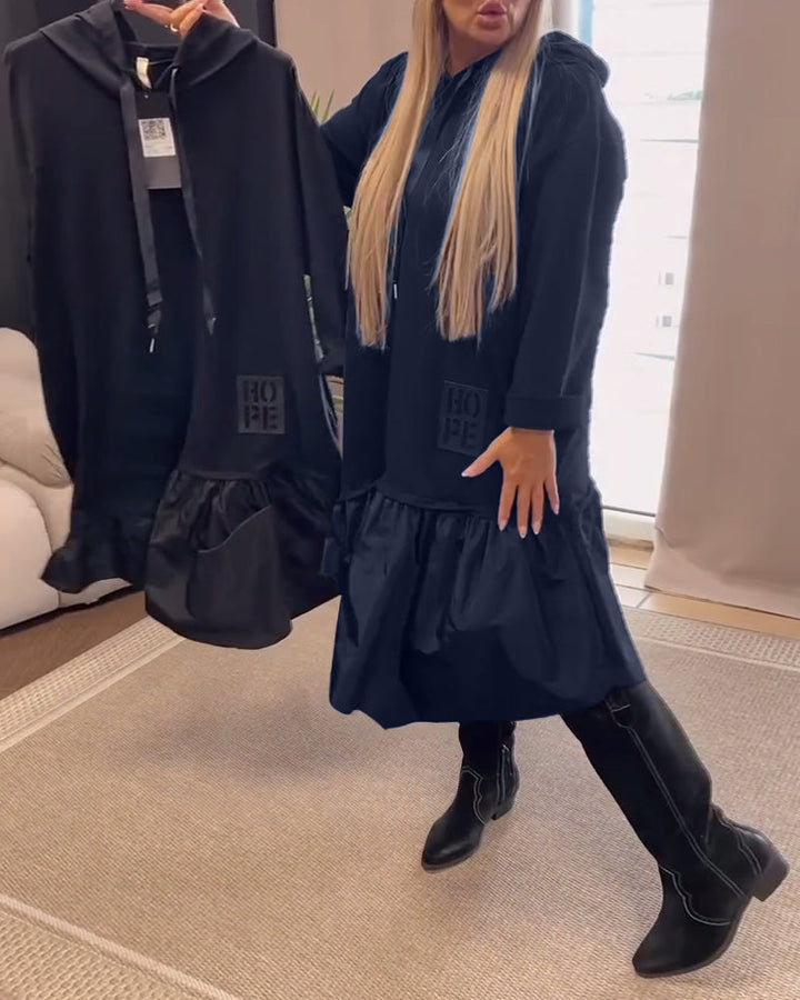 Women's Winter Dress With Hood And Long-sleeved Panels