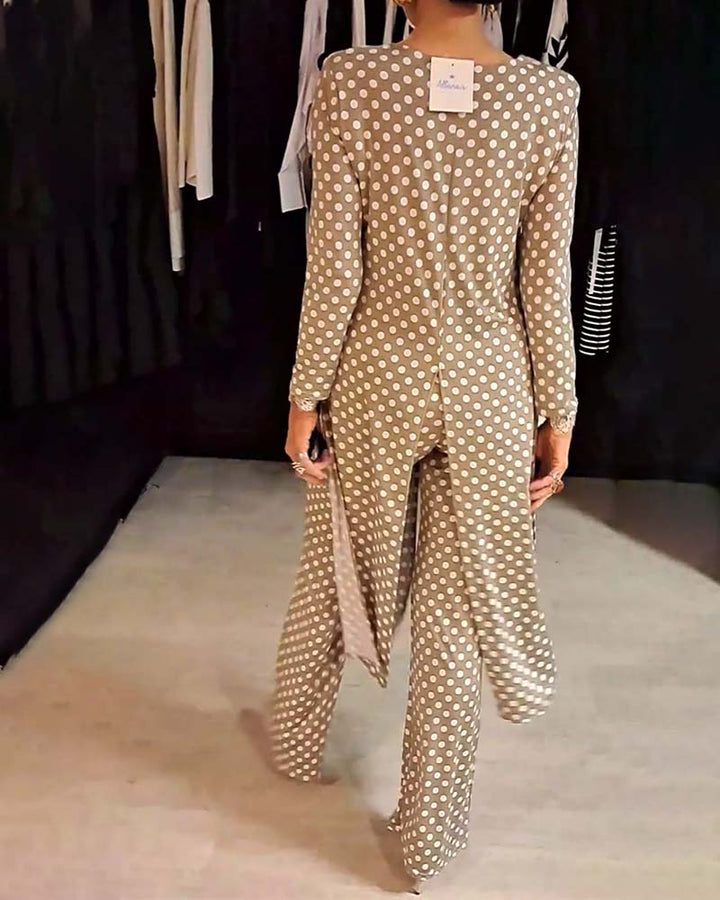 Elegant Polka Dot Split Suit