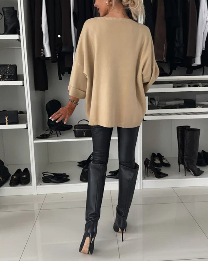 Women's Trendy Round Neck Button-Front Sweater
