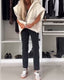 Women's Short Sleeve Quilted Hooded Zipper Jacket