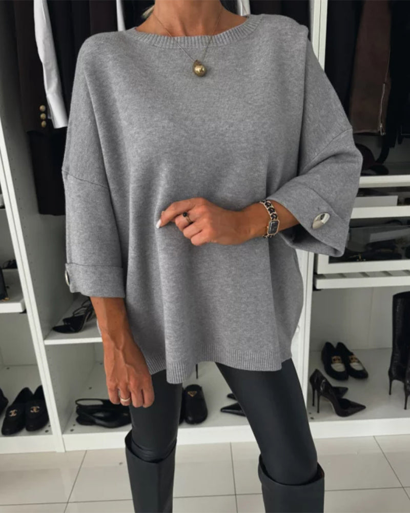 Women's Trendy Round Neck Button-Front Sweater