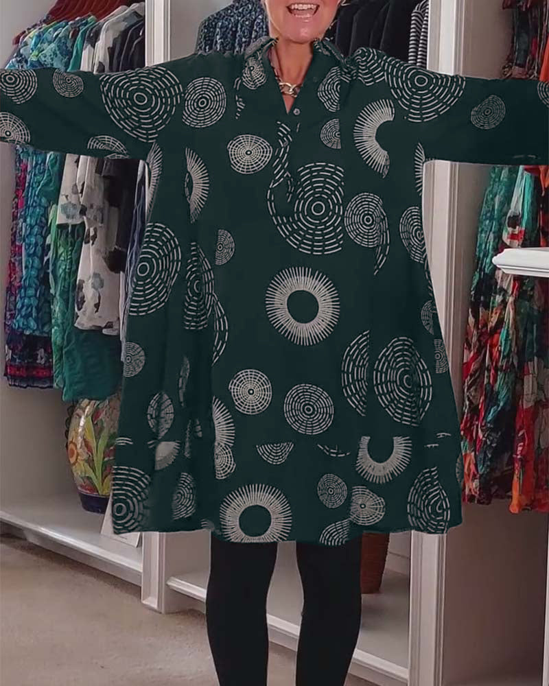 Women's Geometric Print Casual Dress With Lapels