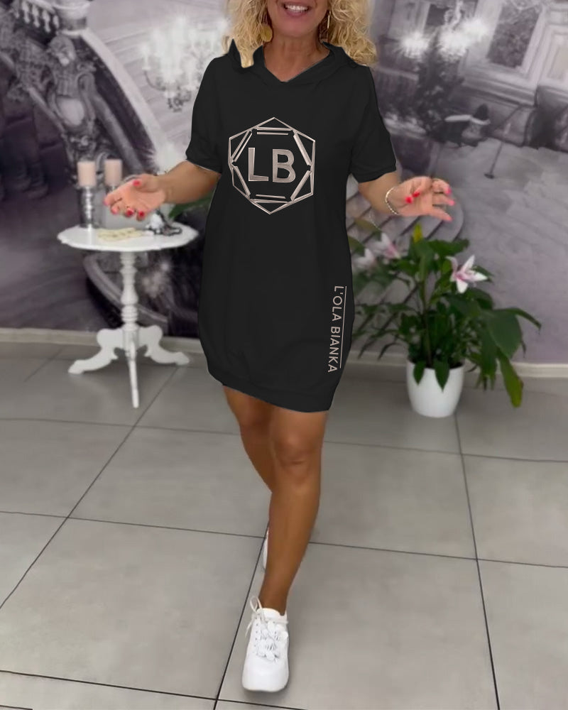 Women's Sport Letter Print Hooded Dress