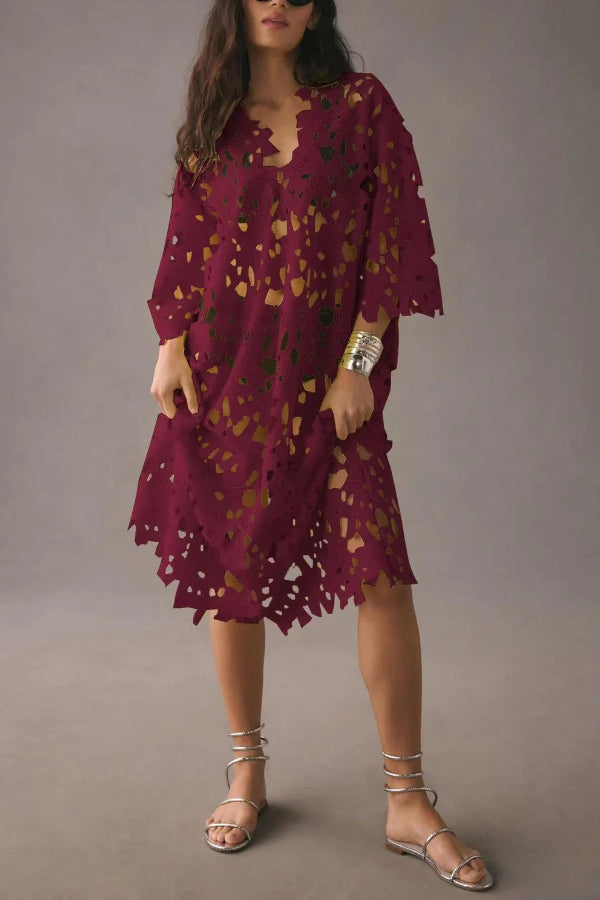 Floral Eyelet Lace Cover Up Beach Midi Dress
