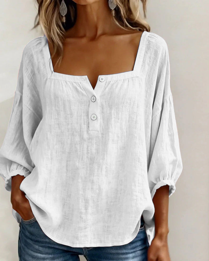 Simple Blouse With Square Neck And Long Sleeves