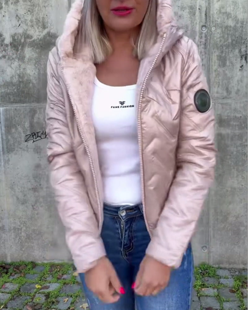 Women's Casual Quilted Zipper Hooded Jacket