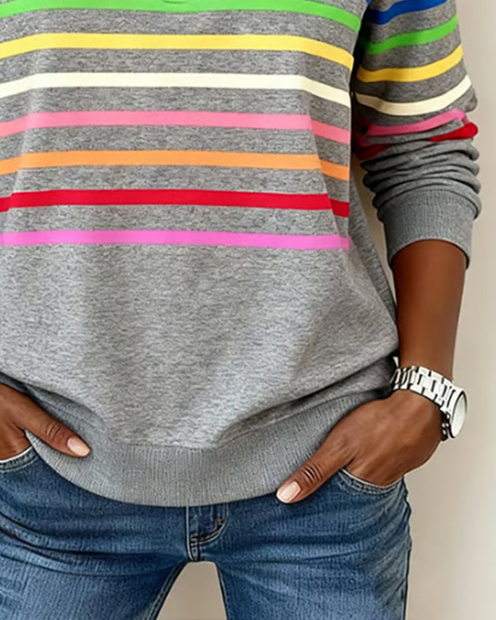 Trendy Rainbow Stripe Half Zip Neck Sweatshirt