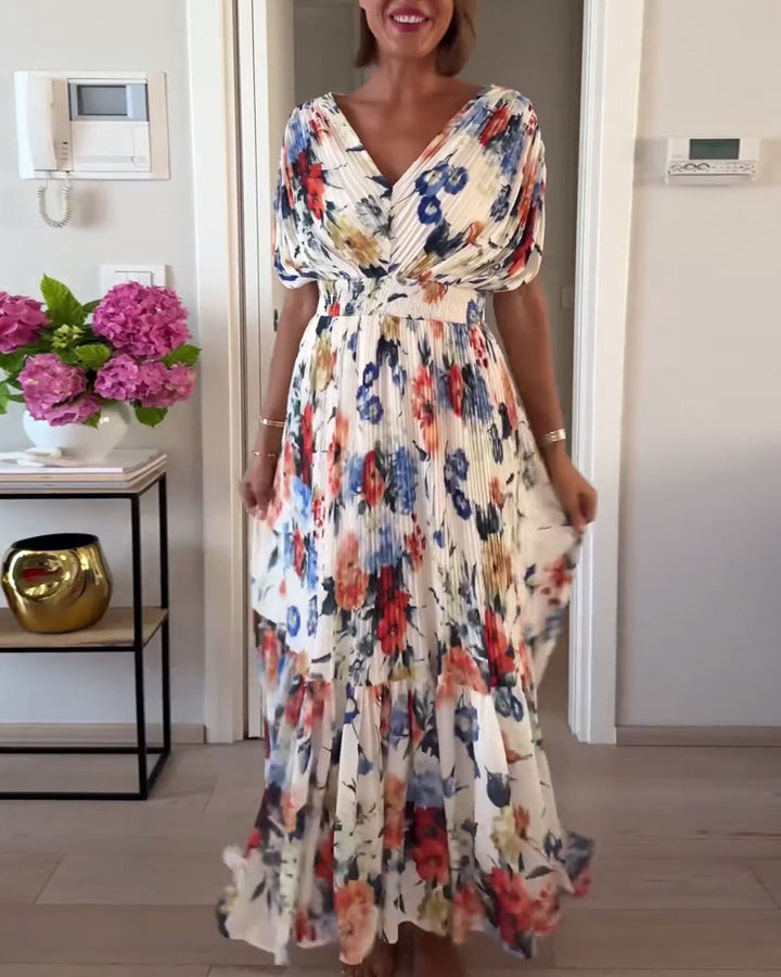 MAYA- Elegant floral print pleated dress