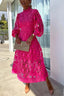 Elegant Crochet Lace Lantern Sleeve Party Midi Dress