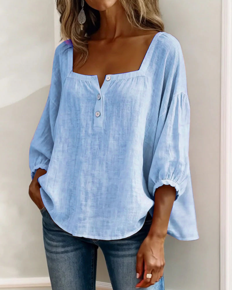 Simple Blouse With Square Neck And Long Sleeves