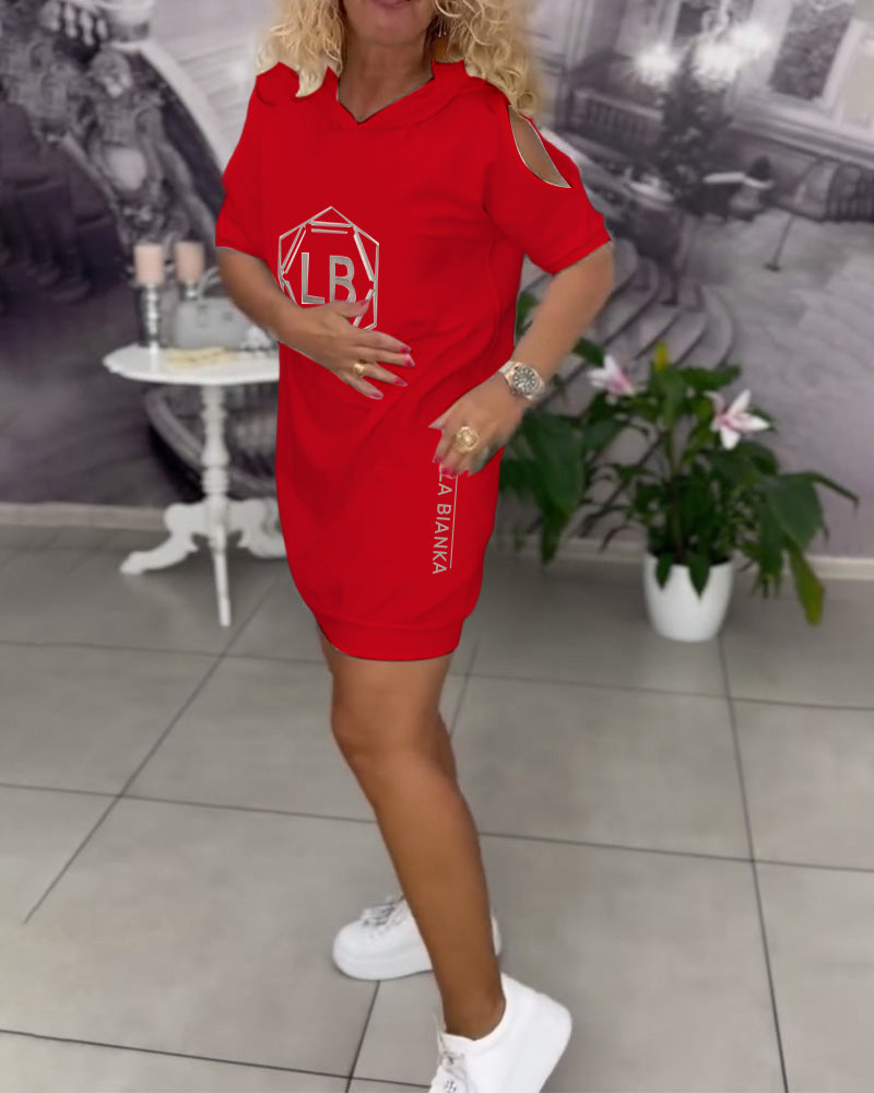 Women's Sport Letter Print Hooded Dress