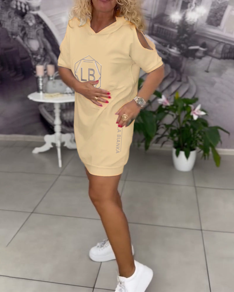 Women's Sport Letter Print Hooded Dress
