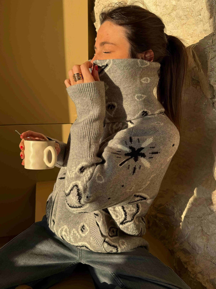 Gray Bandana Patterned Cardigan