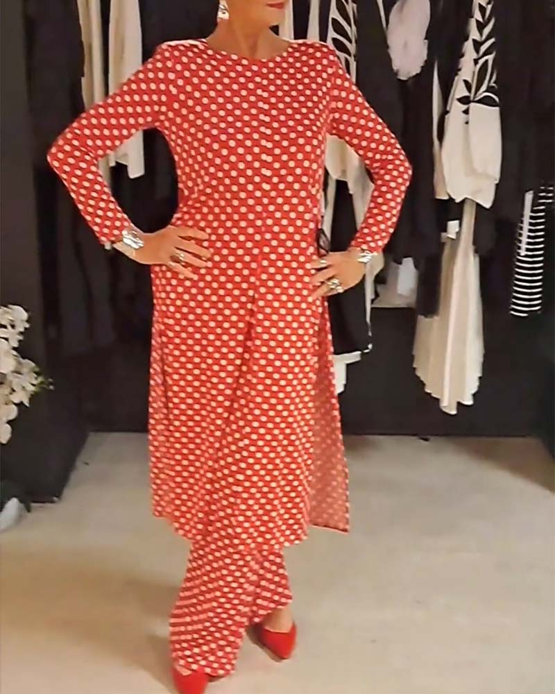 Elegant Polka Dot Split Suit