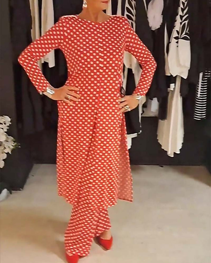 Elegant Polka Dot Split Suit