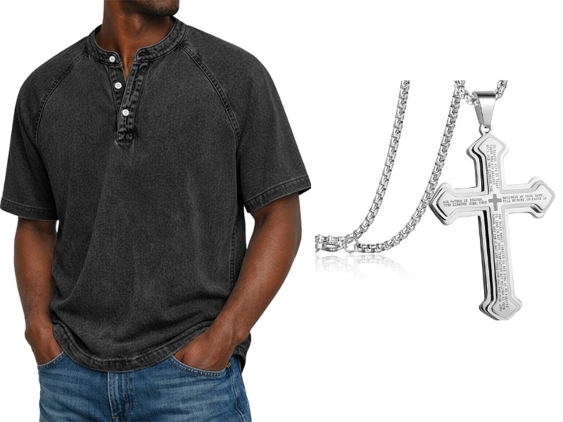 Men's Casual Band Collar Short Sleeve Shirt