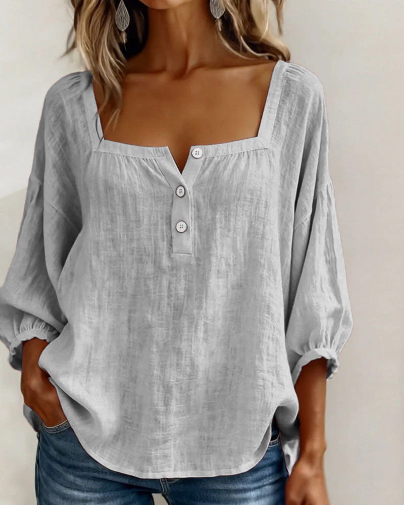 Simple Blouse With Square Neck And Long Sleeves