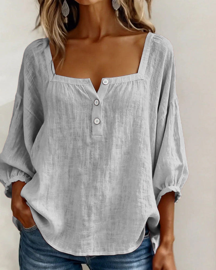 Simple Blouse With Square Neck And Long Sleeves