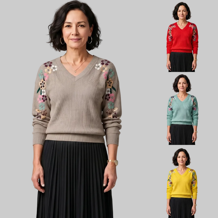 Yara - Elegant Floral Knit Jumper