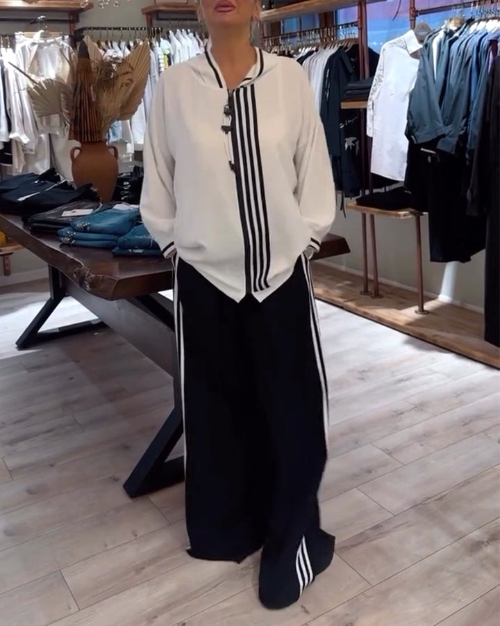Women's Two-Piece Hooded Striped Set