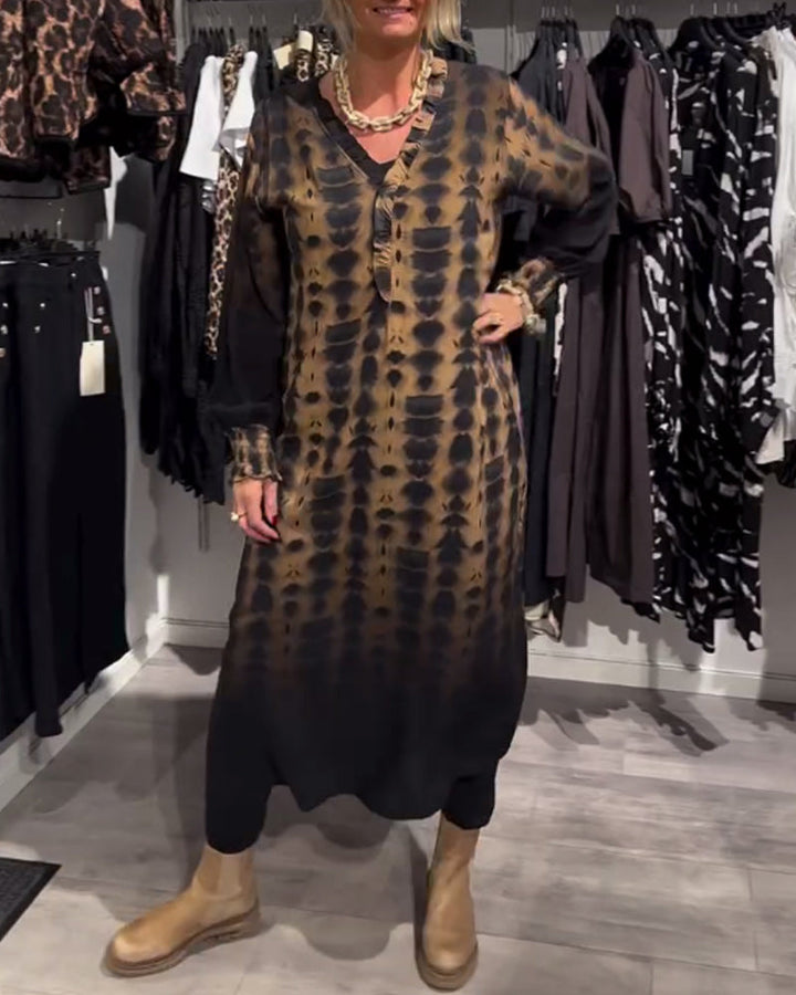 Gradient Dress With Long Sleeves And A V-neck