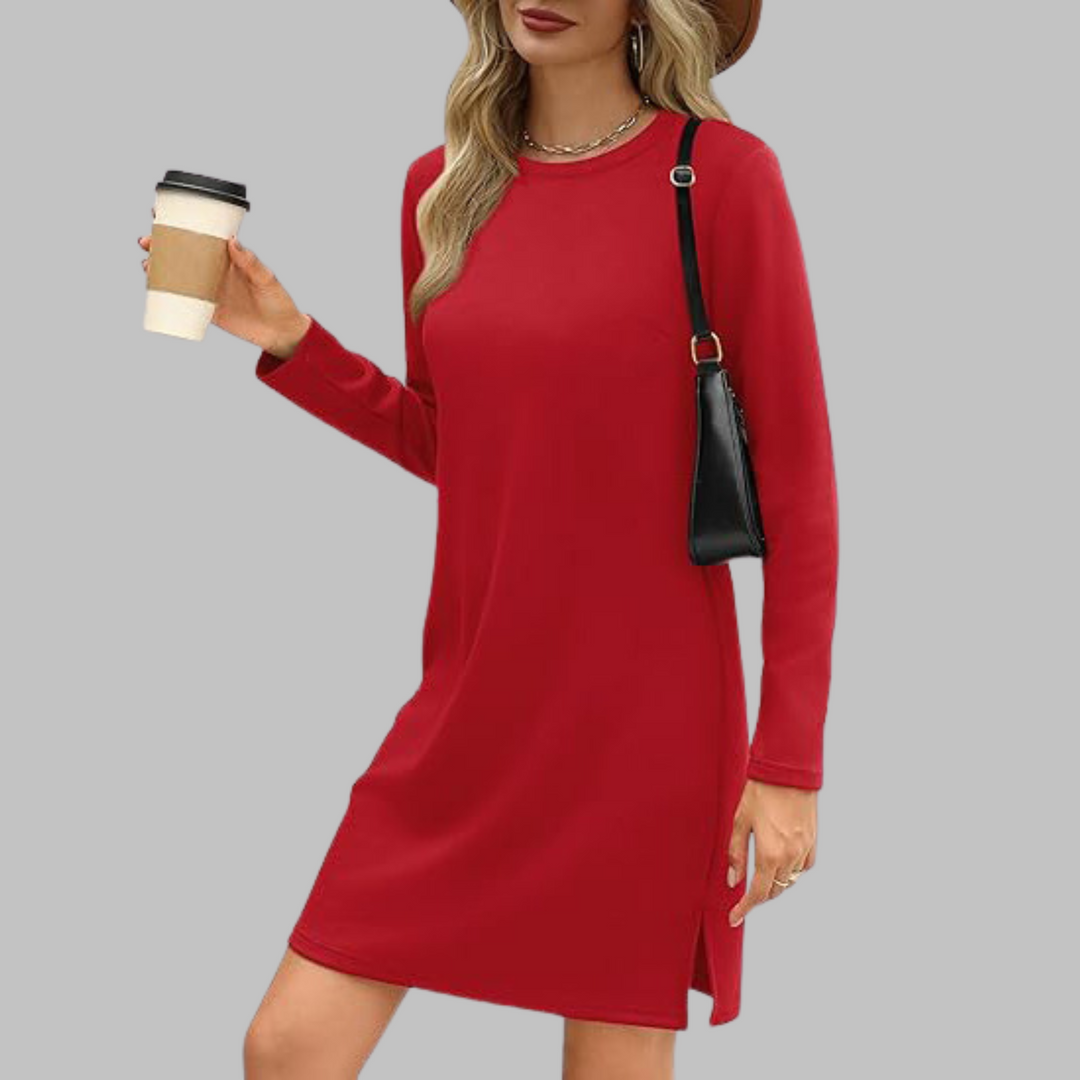 TATLO | Casual Long Sleeve Round Neck Mini Dress
