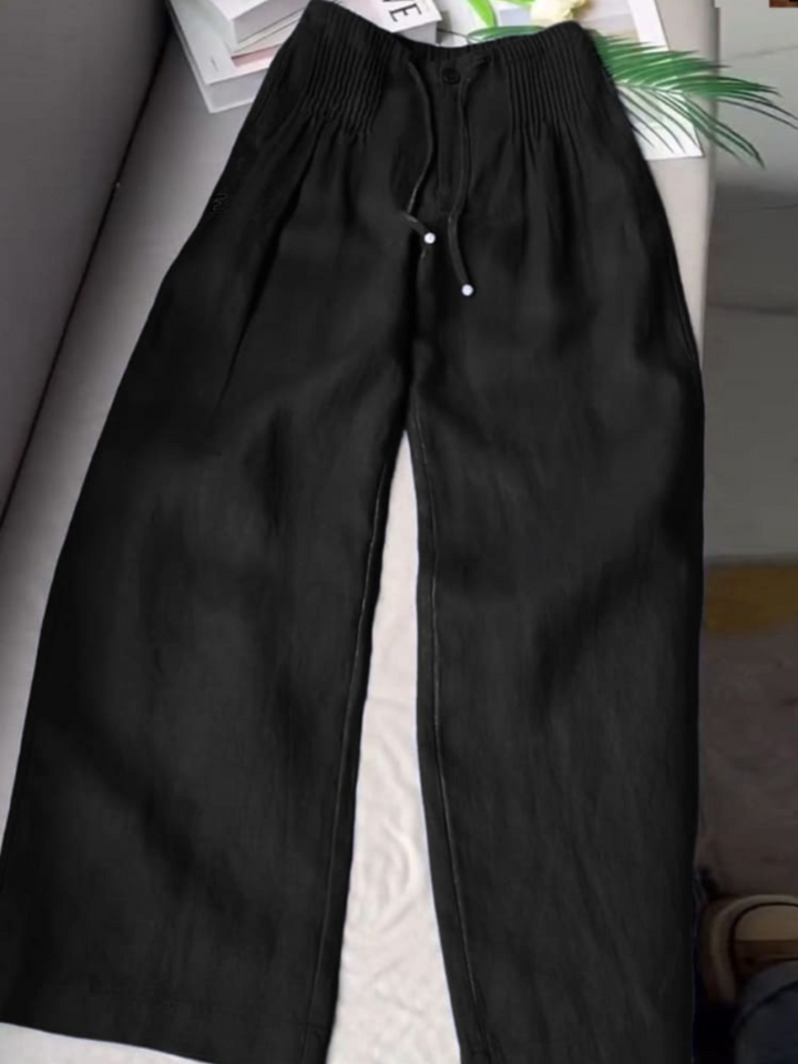 THE LOREN | PLEATED DRAWSTRING LINEN WIDE LEG PANTS