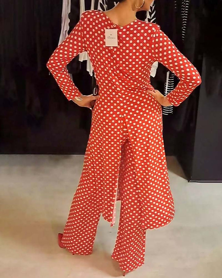 Elegant Polka Dot Split Suit