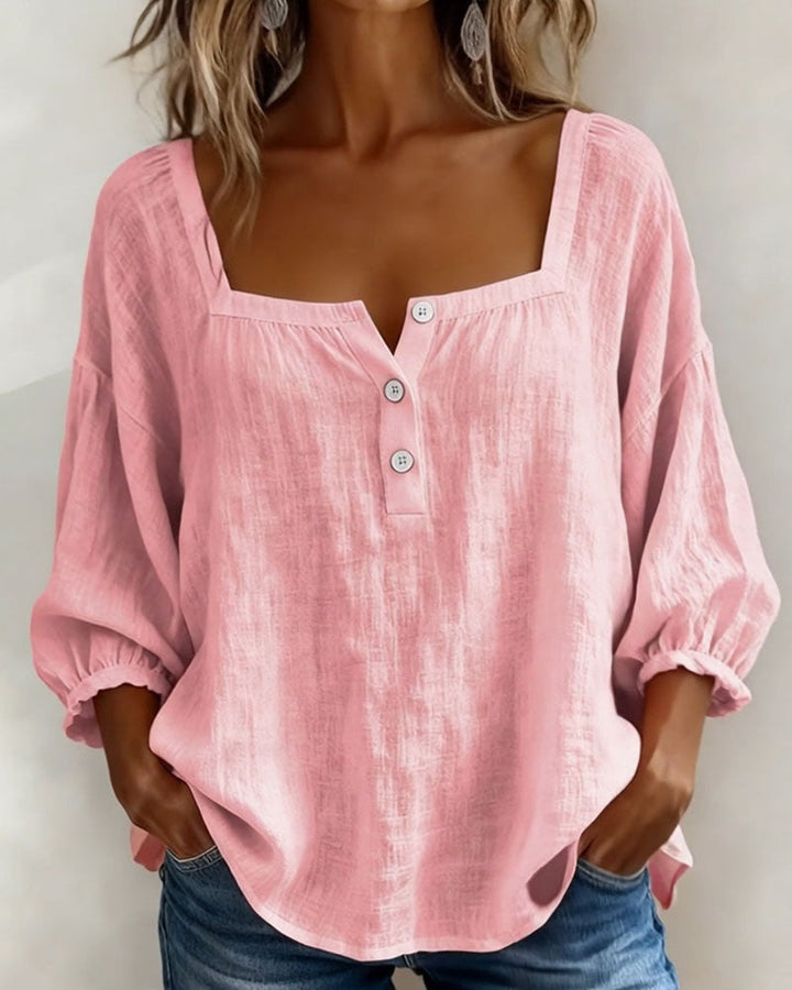 Simple Blouse With Square Neck And Long Sleeves