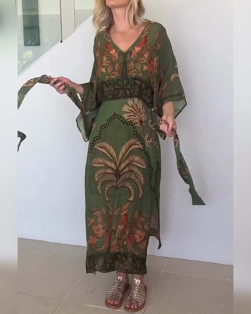 Women's Resort V-Neck Printed Dress