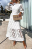 Elegant Crochet Lace Lantern Sleeve Party Midi Dress