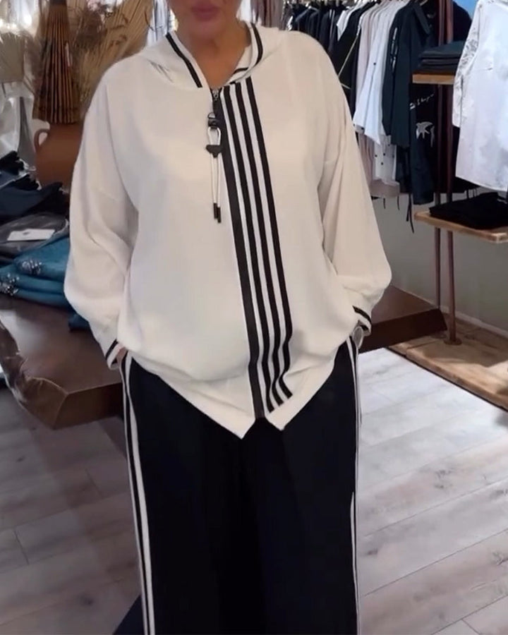 Women's Two-Piece Hooded Striped Set
