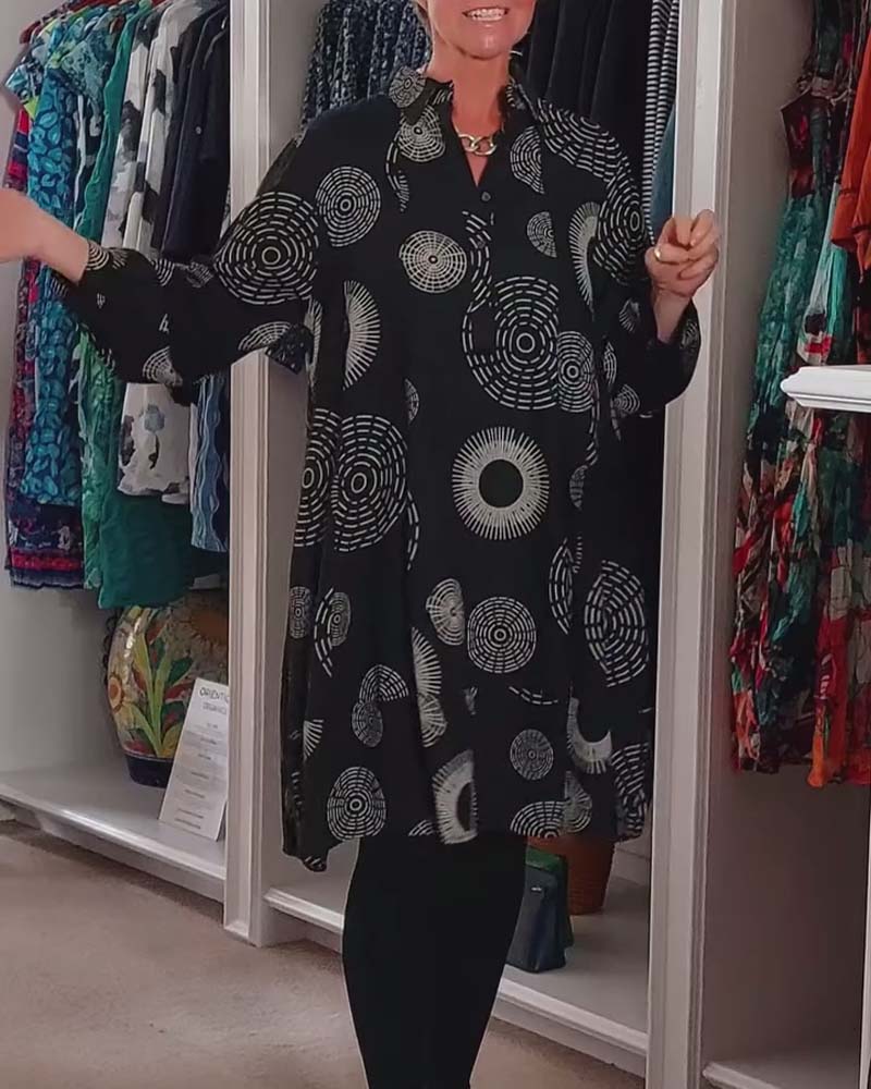 Women's Geometric Print Casual Dress With Lapels