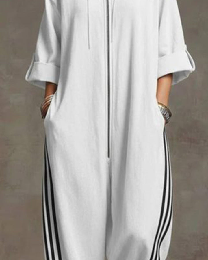 Women's Striped Sport Jumpsuit with Zipper