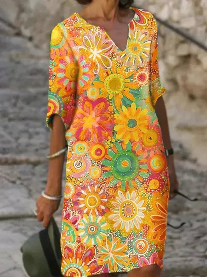 Amara | Floral dress with V-neckline with tummy cover