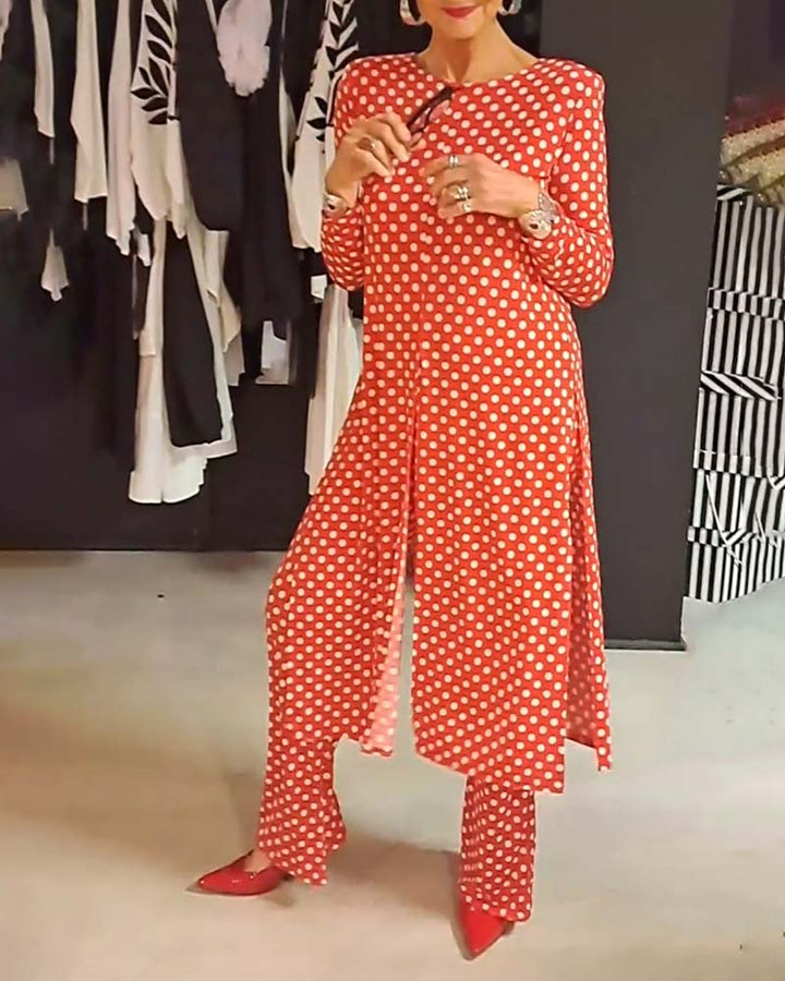 Elegant Polka Dot Split Suit