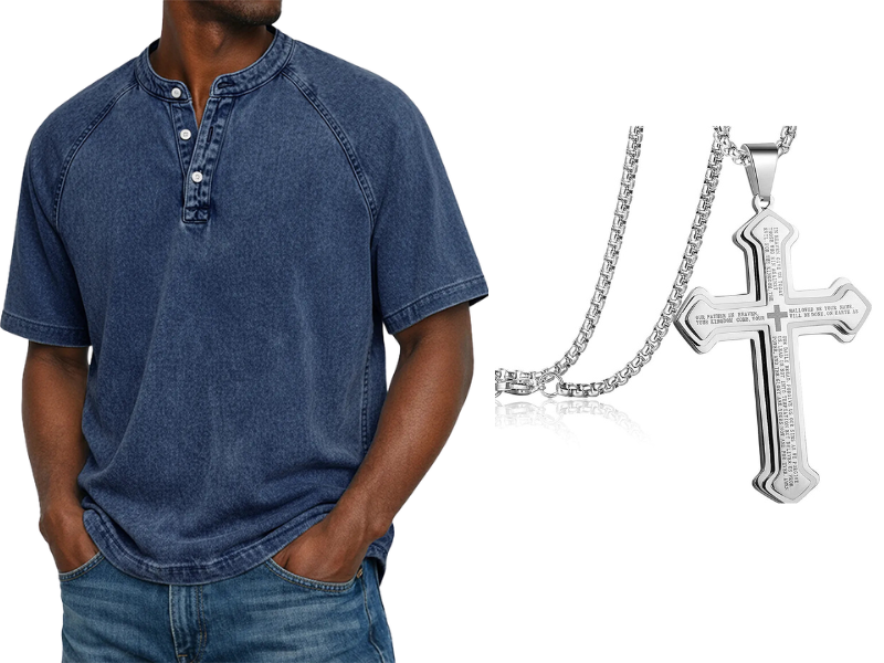 Men's Casual Band Collar Short Sleeve Shirt